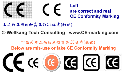 Comparison of correct/real and mis-use/fake CE Conformity Marking
